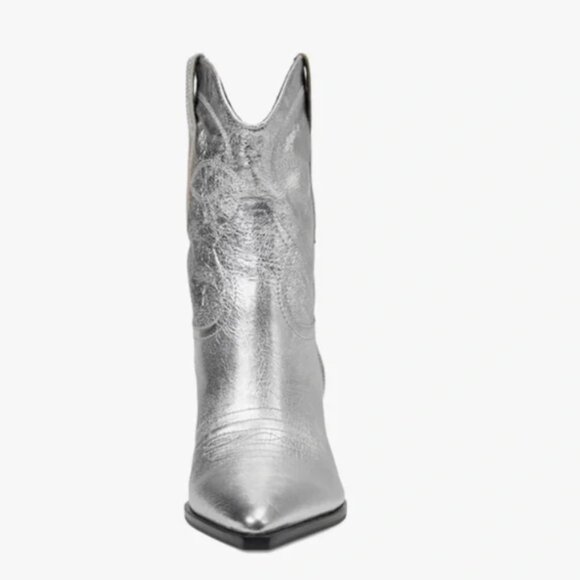 NEW DOLCE VITA Leather Angel Western Booties silver metallic for women 925 5t3 - Picture 5 of 8